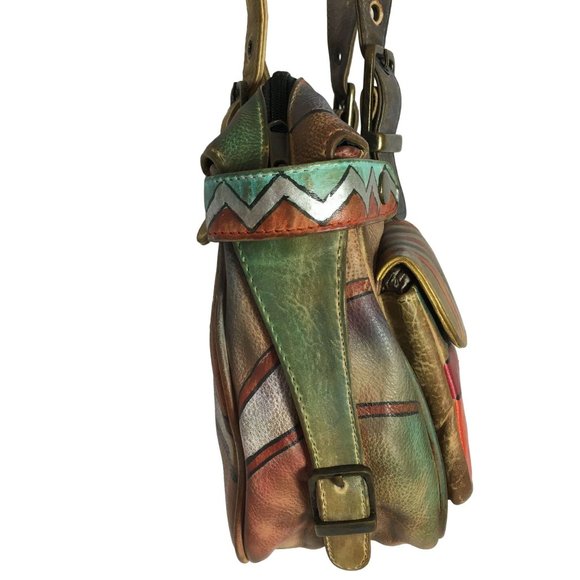 Anuschka NEVER USED Handpainted Leather Buckle Shoulder Bag Southwest - Picture 10 of 13